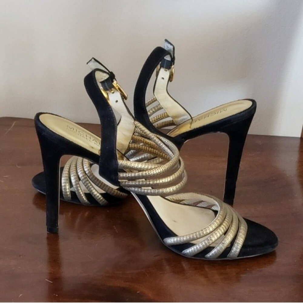 Michael Michael Kors Cameron Black & Gold Women's Heels Size 9 - Picture 2 of 10